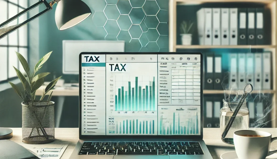 DALL·E 2024-12-26 17.05.21 - A professional and sleek image showcasing the concept of tax preparation. The image includes a modern desk setup with a laptop displaying a tax softwa