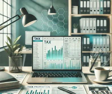 DALL·E 2024-12-26 17.05.21 - A professional and sleek image showcasing the concept of tax preparation. The image includes a modern desk setup with a laptop displaying a tax softwa