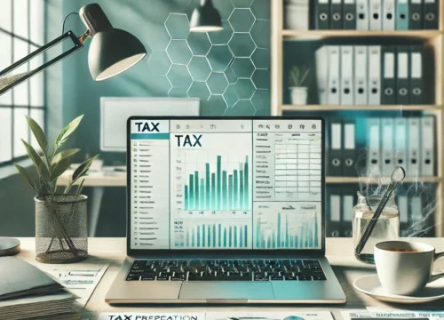 DALL·E 2024-12-26 17.05.21 - A professional and sleek image showcasing the concept of tax preparation. The image includes a modern desk setup with a laptop displaying a tax softwa